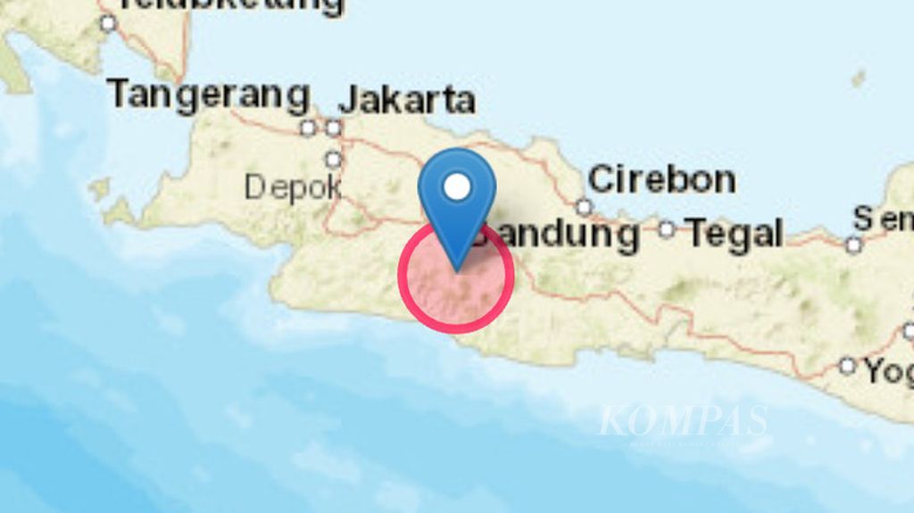 Tampilan layar gempa berkekuatan Magnitudo 5,0 yang berpusat di Garut, Jawa Barat, Rabu (18/9/2024).