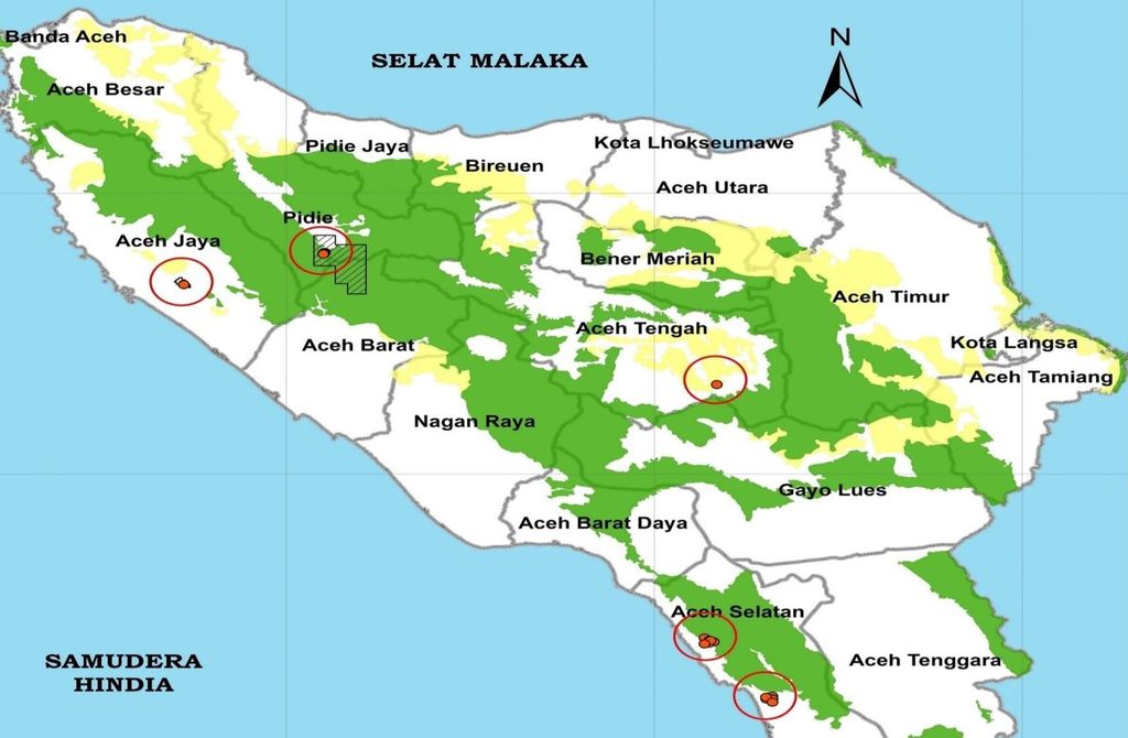 Peta wilayah tambang ilegal di Aceh 