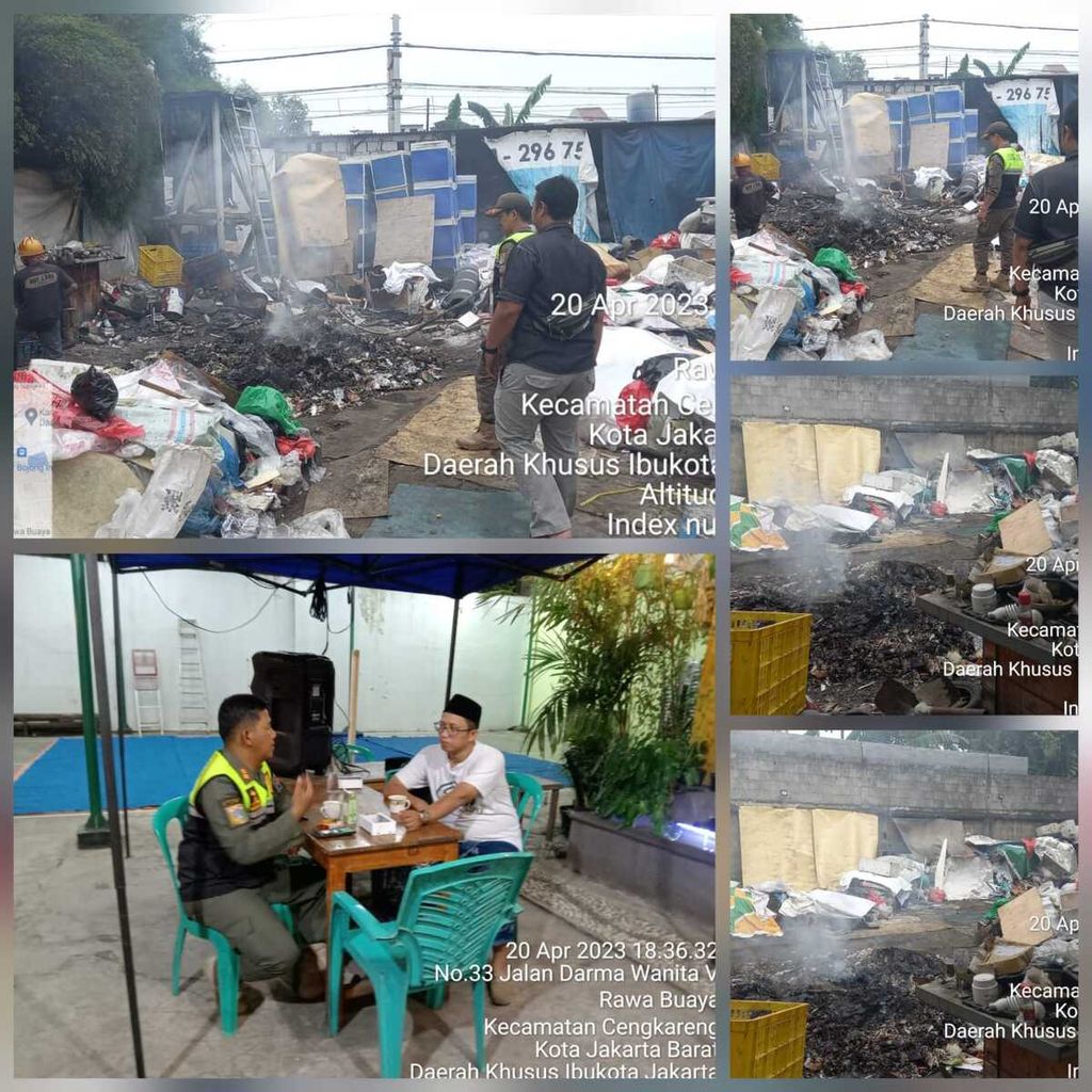 Penindakan pertama pembakaran sampah sembarangan oleh warga dan Kelurahan Rawa Buaya di kawasan Dharma Wanita V, Rawa Buaya, Jakarta Barat, Kamis (20/4/2023).