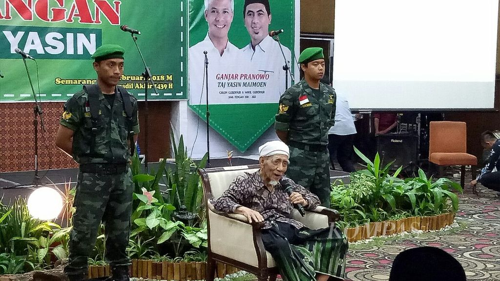Dewan Syariah DPP PPP, KH Maimoen Zubair, saat memberi wejangan pada Rakorwil PPP Jawa Tengah di Semarang