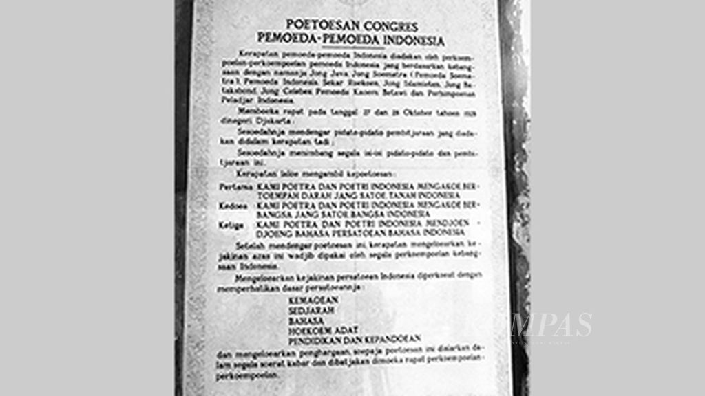 Poetoesan Congres Pemoeda-Pemoeda Indonesia di Gedung Sumpah Pemuda, Jakarta, Jumat (29/10/1976).