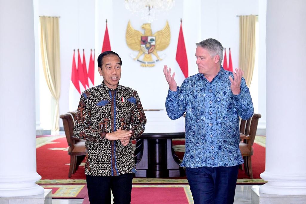 Presiden Joko Widodo menerima Sekretaris Jenderal Organisasi Kerja Sama dan Pembangunan Ekonomi (Organization for Economic Cooperation and Development /OECD) Mathias Cormann di Istana Bogor, Jawa Barat, 28 Mei 2024.