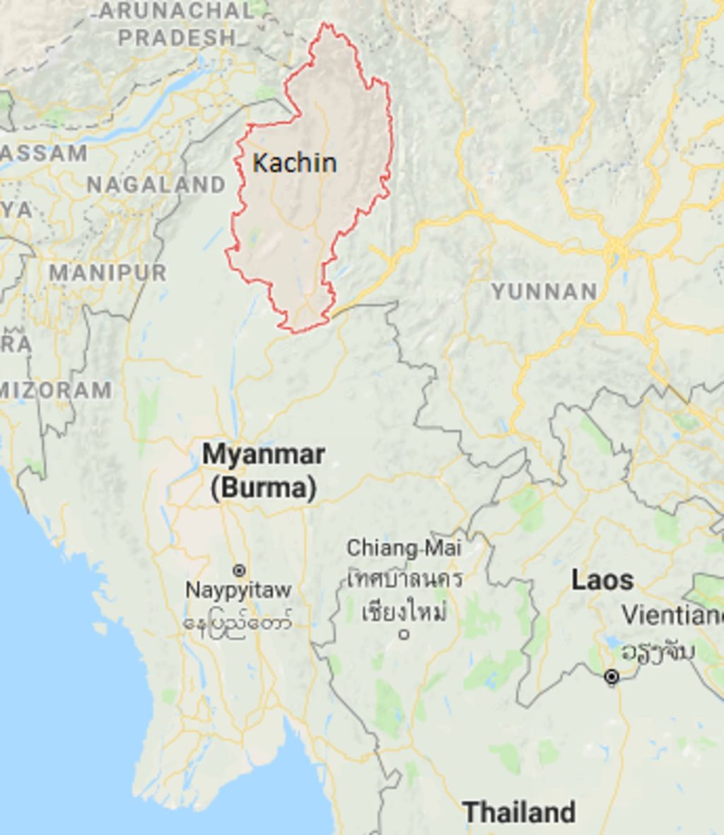 Peta lokasi Negara Bagian Kachin, Myanmar.