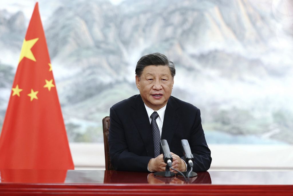 Presiden China Xi Jinping saat membuka Forum Bisnis BRICS di Beijing, China, 22 Juni 2022. 