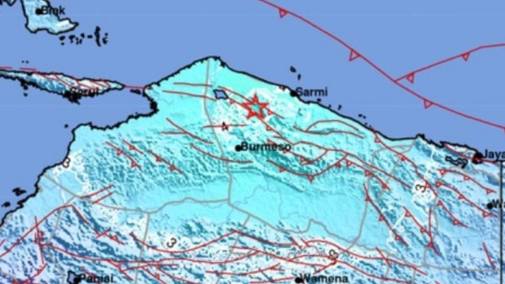 Lokasi pusat gempa bumi di Kabupaten Mamberamo Raya, Papua, Sabtu (10/9/2022).