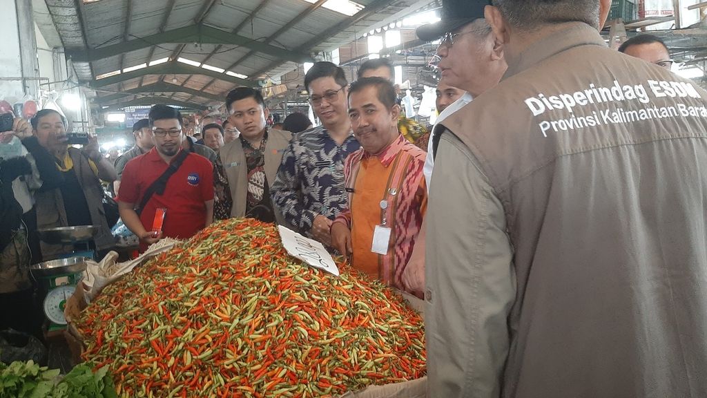 Penjabat Gubernur Kalimantan Barat Harisson meninjau harga kebutuhan pokok di Pasar Flamboyan, Kota Pontianak, Kalimantan Barat, Jumat (15/9/2023).
