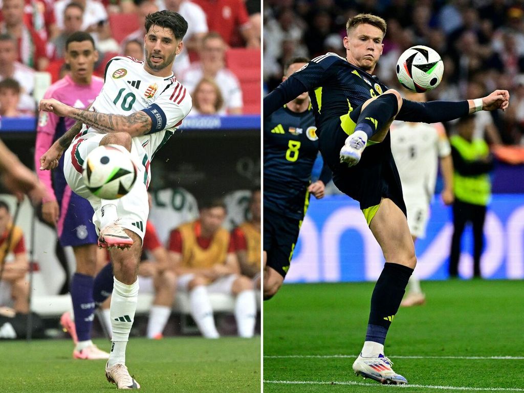 Foto kombinasi gelandang Hongaria, Dominik Szoboszlai (kiri), dan gelandang Skotlandia, Scott McTominay, 20 Juni 2024. Skotlandia akan melawan Hongaria dalam laga Grup A Piala Eropa 2024, Senin (24/6/2024) dini hari WIB. 