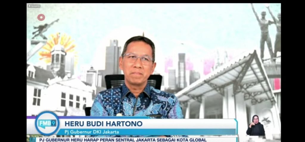 Penjabat Gubernur DKI Jakarta Heru Budi Hartono menyampaikan fokus pengembangan kota cerdas dalam Forum Merdeka Barat 9 tentang Kota Cerdas ASEAN, Tingkatkan Kualitas Hidup pada Selasa (8/8/2023).