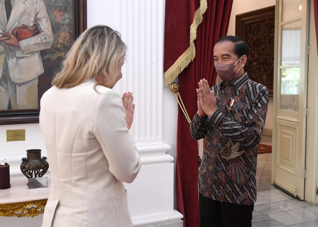 Menteri Luar Negeri Kanada Melanie Joly menyampaikan dukungan Pemerintah Kanada kepada Presidensi G20 Indonesia. Hal ini disampaikan dalam kunjungan kehormatannya di Istana Merdeka, Jakarta, Senin (11/4/2022).