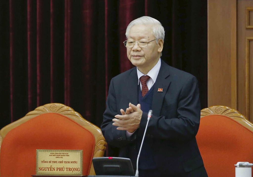 Sekretaris Jenderal Partai Komunis Vietnam  Nguyen Phu Trong dalam acara di Hanoi, Vietnam, pada Januari 2021.