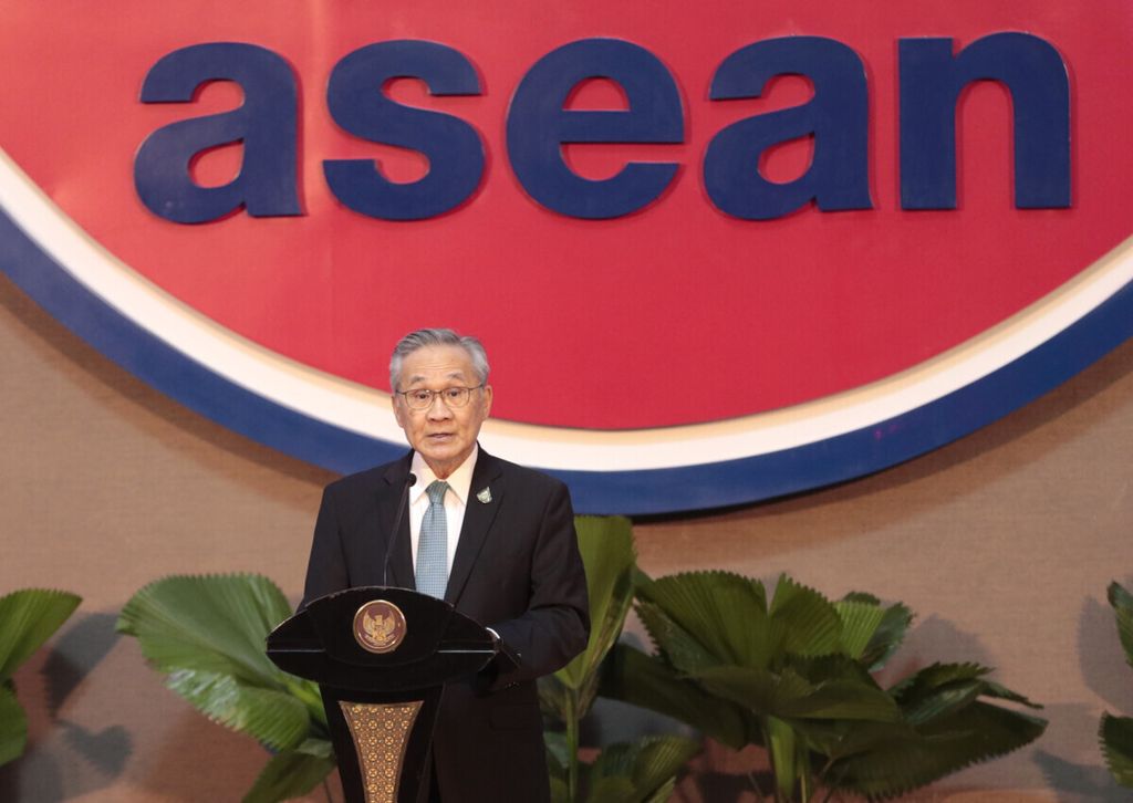 Menteri Luar Negeri Thailand Don Pramudwinai menyampaikan pidato saat upacara peresmian Sekretariat ASEAN yang baru di Jakarta, 8 Agustus 2019. 