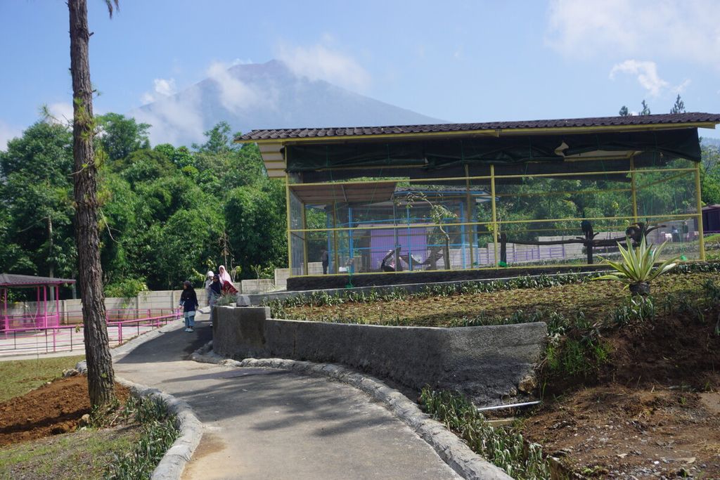 Pengunjung melihat satwa di kebun binatang mini D'las Zoo di Wisata Lembah Asri Serang atau D'Las, Purbalingga, Jawa Tengah, Senin (10/7/2023).
