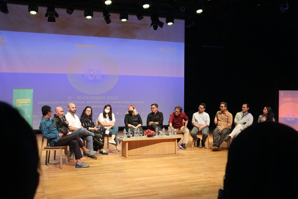 Para pembicara dalam acara konferensi pers Madani International Film Festival 2022 di Teater Wahyu Sihombing, Taman Ismail Marzuki, Jakarta Pusat, Rabu (5/10/2022).