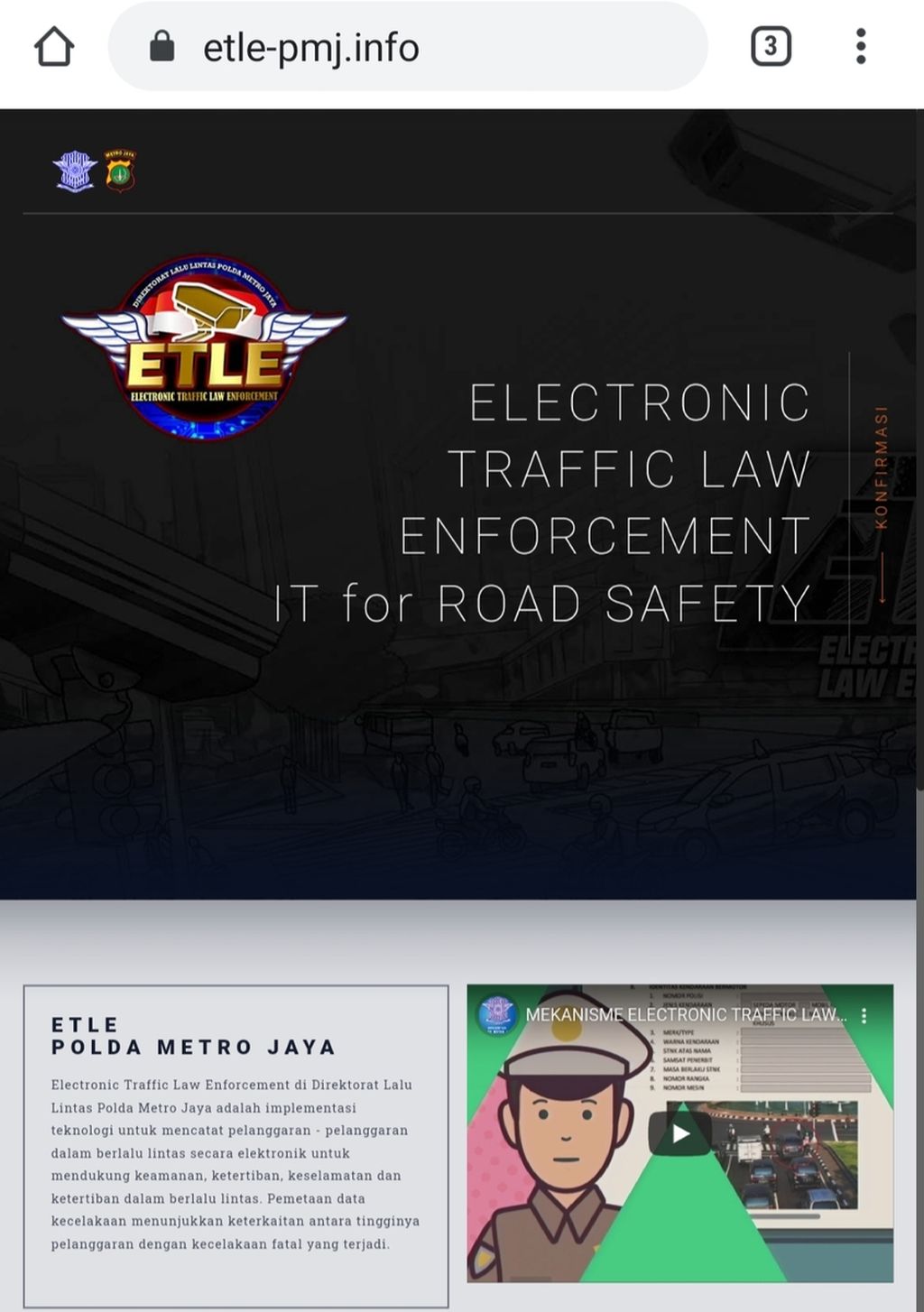 Tangkapan layar laman informasi tilang elektronik atau ETLE Ditlantas Polda Metro Jaya.