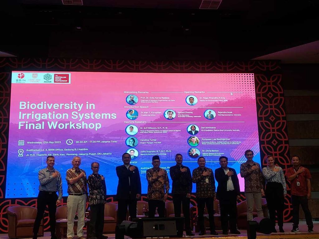Suasana acara bertajuk Biodiversity in Irrigation Systems Final Workshop, di Jakarta, Rabu (17/5/2023).