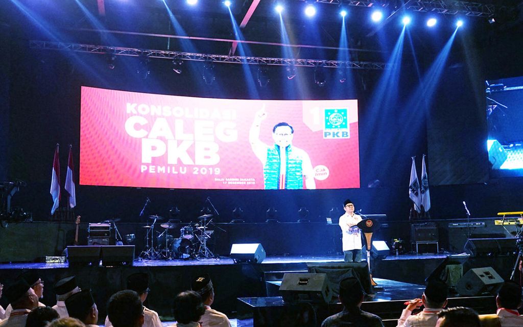Ketua Umum Partai Kebangkitan Bangsa (PKB) Muhaimin Iskandar berbicara di depan kader PKB dalam acara Haul Ke-9 Gus Dur dan Konsolidasi Caleg PKB pada Senin (17/12/2018) siang di Jakarta.