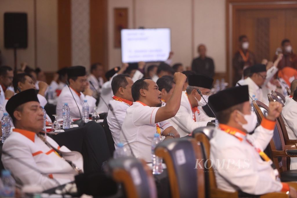 Peserta Rapimnas Partai Keadilan Sejahtera (PKS) saat acara pembukaan di Jakarta, Senin (20/6/2022). 