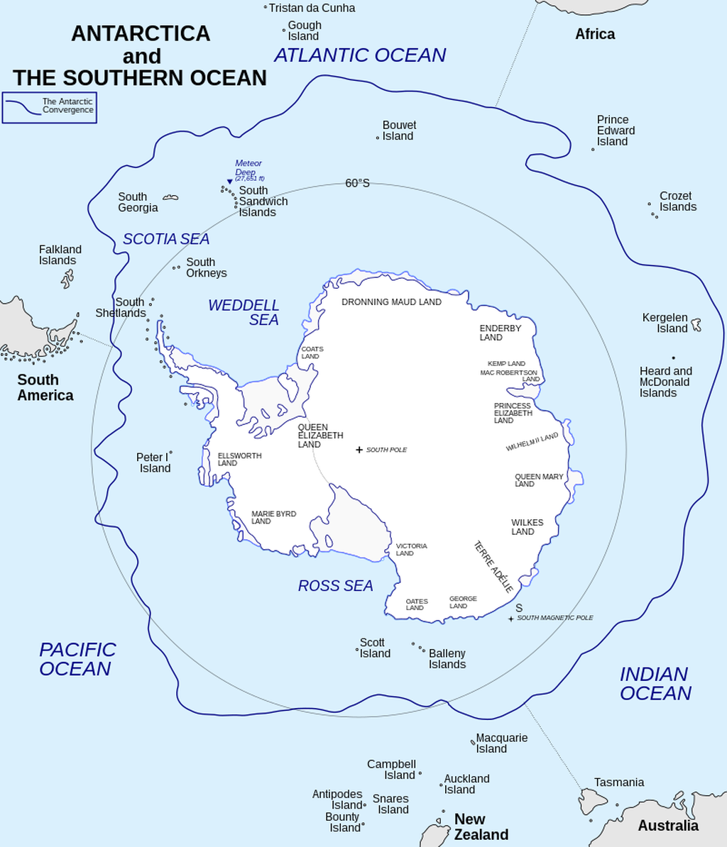 Benua Antarktika dikelilingi oleh sejumlah pulau yang umumnya tidak berpenghuni, salah satunya Pulau Young yang ada di Kepulauan Balleny (bawah). Pulau Young menjadi pulau yang bisa melihat Matahari terbit pertama pada setiap pergantian Tahun Baru.