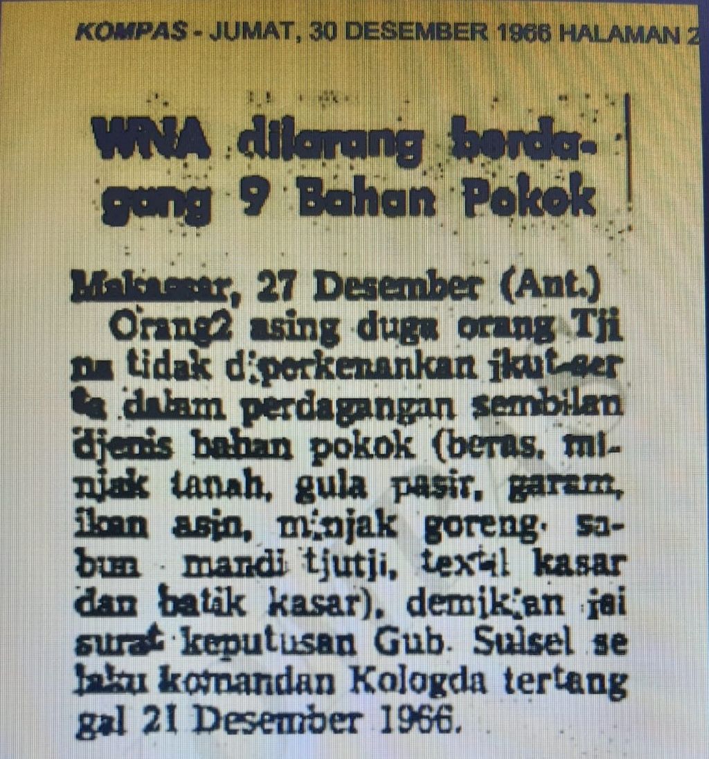 Istilah <i>sembilan bahan pokok</i> pertama kali muncul di <i>Kompas</i> pada halaman dua dalam berita berjudul ”WNA Dilarang Berdagang 9 Bahan Pokok” (<i>Kompas</i>, Jumat, 30 Desember 1966).
