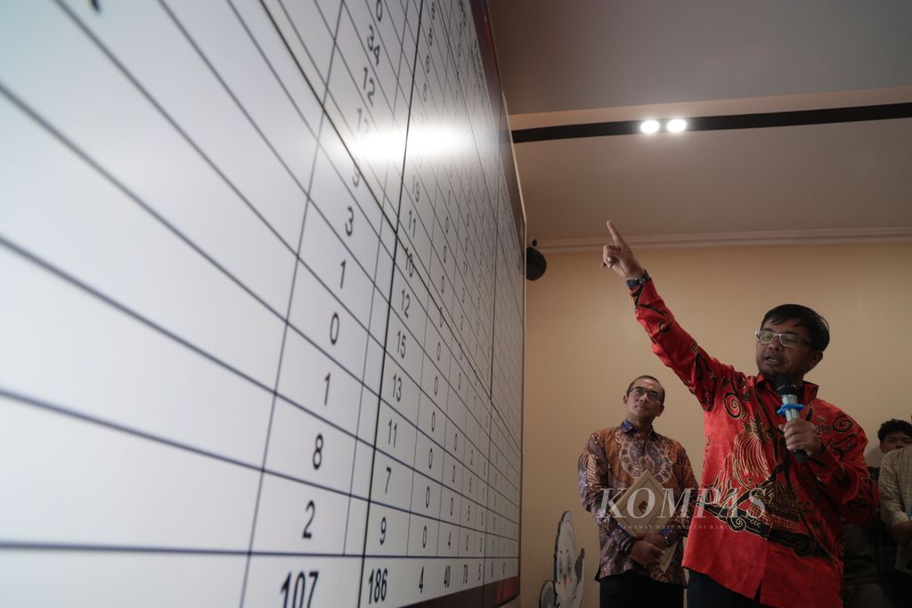 Ketua Komisi Pemilihan Umum Hasyim Asyari (kiri) bersama anggota KPU, Idham Holik, saat menjelaskan data saat saat konferensi pers penetapan daftar calon sementara caleg DPR di kantor KPU, Jakarta, Jumat (18/8/2023).