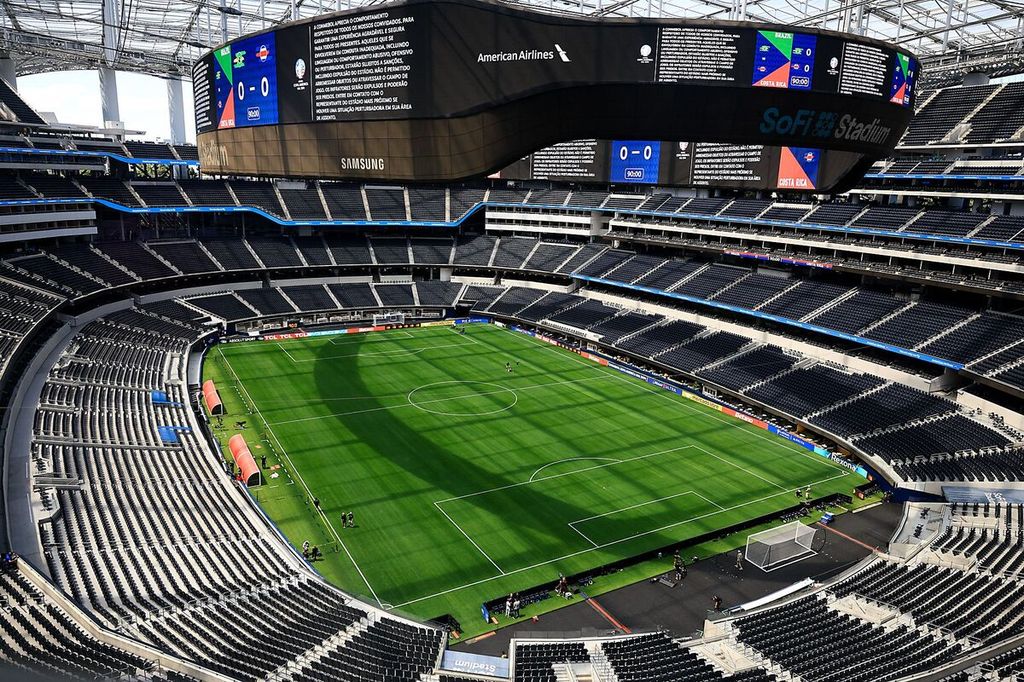 Foto udara Stadion SoFi, Inglewood, California, yang diambil Minggu (23/6/2024). Brasil akan melawan Kosta Rika pada laga Grup D Copa America, Selasa (25/6/2024) pukul 08.00 WIB, di Stadion SoFi, Inglewood, California. 