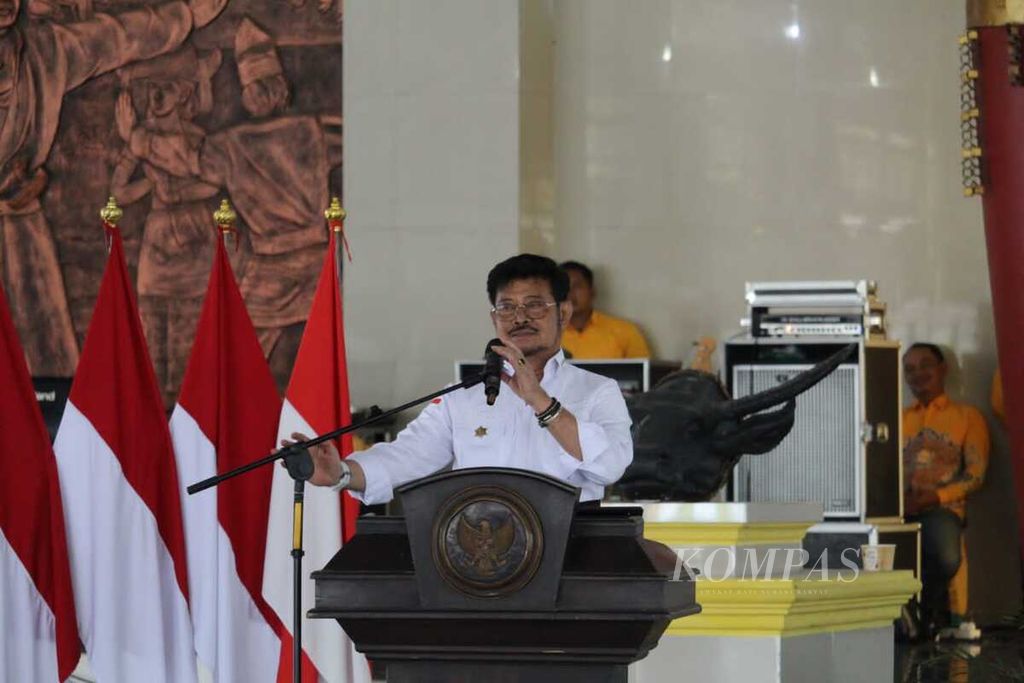 Menteri Pertanian Syahrul Yasin Limpo saat melakukan kunjungan kerja di Kabupaten Lampung Tengah, Lampung, Rabu (2/8/2023).