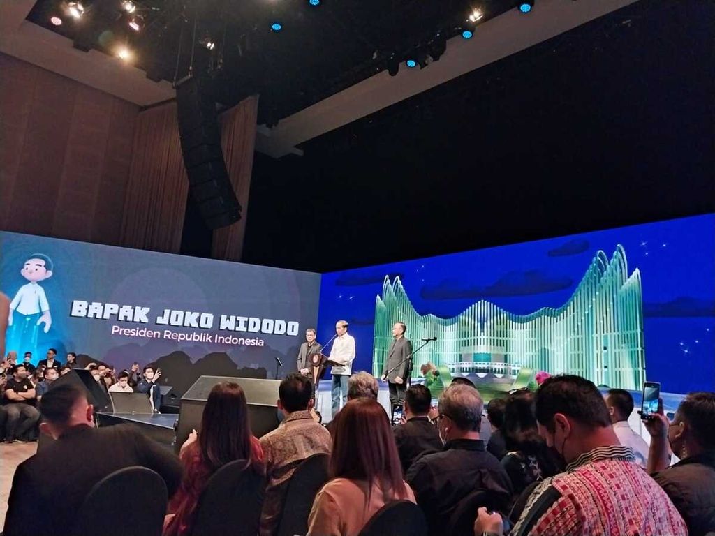 Presiden Joko Widodo meluncurkan platform digital berbasis interaksi sosial di dunia virtual bernama Jagat Nusantara di The Ballroom Djakarta Theater, Jakarta, Jumat (28/10/2022).
