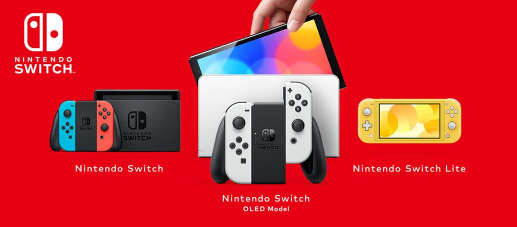 Tiga model konsol gim genggam Nintendo Switch yang dirilis ke pasaran. 