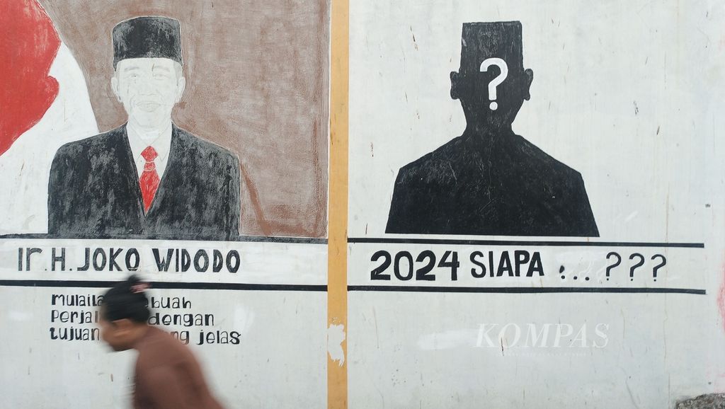 Pemilihan presiden dan wakil presiden yang tinggal empat bulan lagi menjadi tema mural di sebuah gang di kawasan Cibuluh, Kota Bogor, Jumat (6/10/2023). 