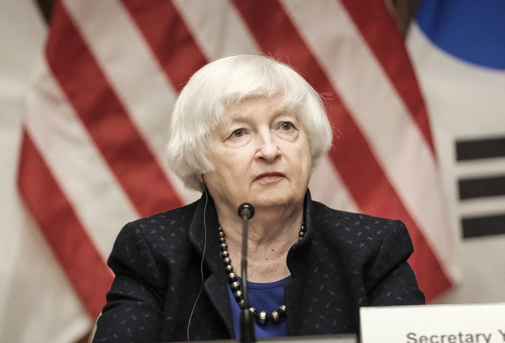 Menteri Keuangan AS Janet Yellen di Departemen Keuangan AS pada 17 April 2024.