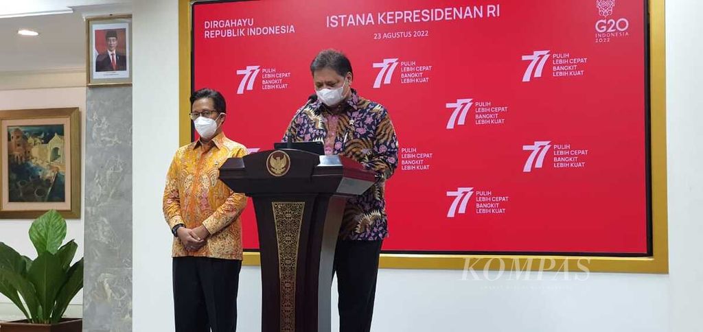 Menteri Koordinator Bidang Perekonomian Airlangga Hartarto di Istana Kepresidenan, Jakarta, Selasa (23/8/2022).