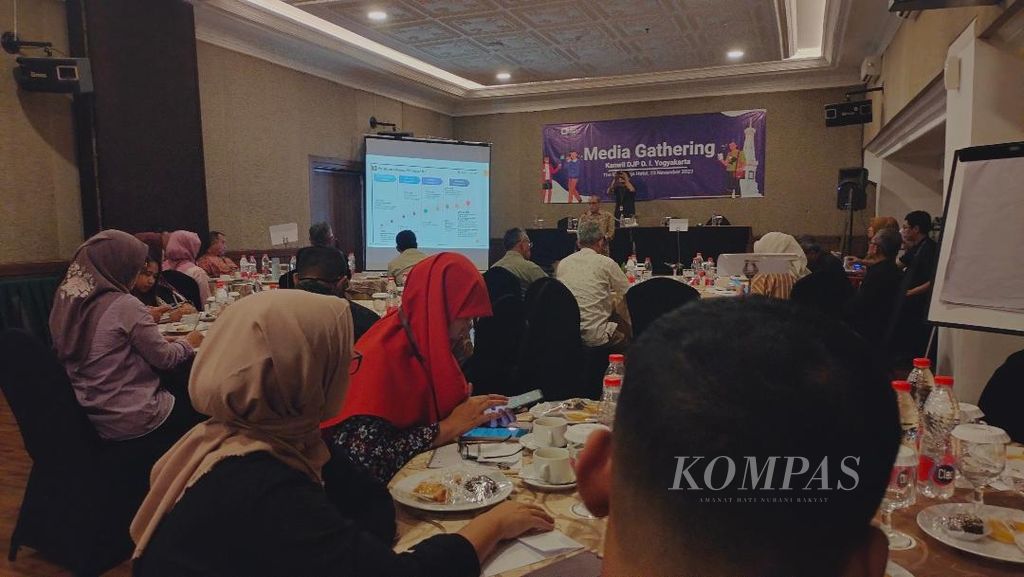 Suasana temu media yang diselenggarakan Kantor Wilayah Direktorat Jenderal Pajak Daerah Istimewa Yogyakarta, Kamis (23/11/2023), di Kabupaten Sleman, DIY. 