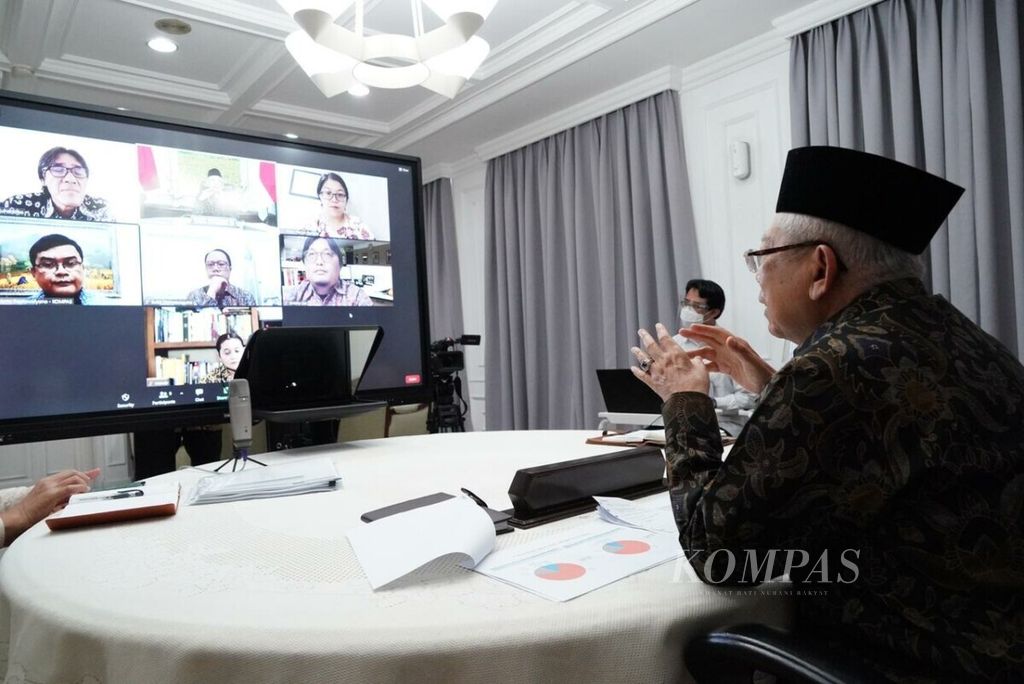 Wakil Presiden Ma’ruf Amin saat wawancara khusus secara daring dengan <i>Kompas</i>, Kamis (24/6/2021).