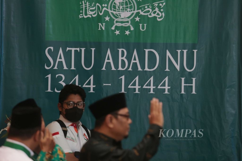 Peserta sarasehan Satu Abad NU yang digelar Partai Kebangkitan Bangsa (PKB) di Jakarta, Senin (30/1/2023). 