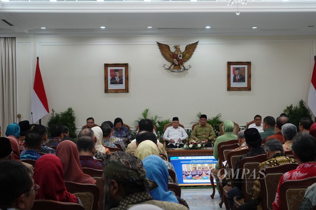 Wakil Presiden Ma'ruf Amin pada Rapat Koordinasi Nasional Tengkes di Istana Wakil Presiden, Jalan Medan Merdeka Selatan, Jakarta, Jumat (6/10/2023).