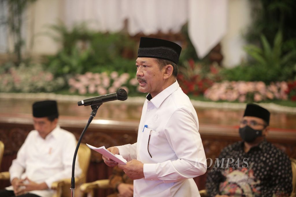 Ketua Badan Amil Zakat Nasional (Baznas) Noor Achmad menyampaikan sambutan pada acara penyerahan zakat kepada Baznas di Istana Negara, Jakarta, Selasa (28/3/2023). 