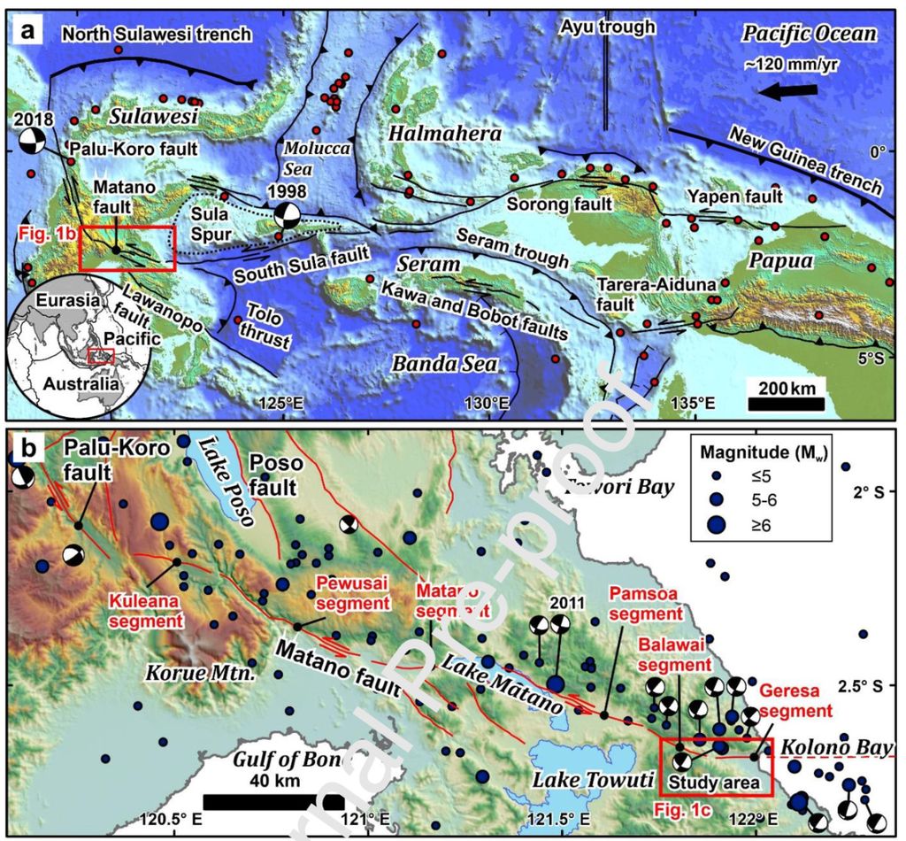 Patahan Matano di Sulawesi Selatan. Sesar geser Matano sepanjang sekitar 190 kilometer dan memotong Danau Matano di Sulawesi Selatan berpotensi menjadi sumber gempa besar berikutnya.