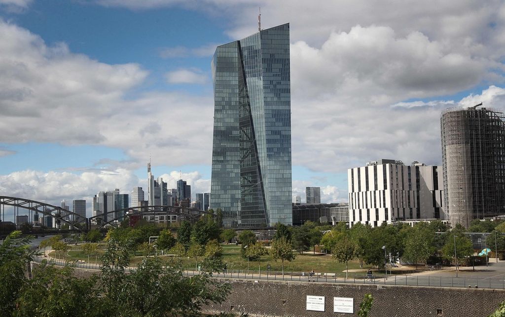 Kantor pusat Bank Sentral Eropa (ECB) terlihat di Frankfurt am Main, Frankfurt, Jerman bagian barat, Kamis (8/9/2022). 