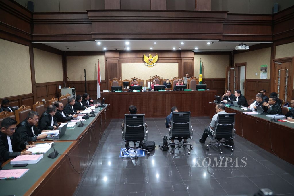 Suasana sidang perdana bekas Menteri Komunikasi dan Informatika Johnny G Plate di Pengadilan Tindak Pidana Korupsi Jakarta, Selasa (27/6/2023). 