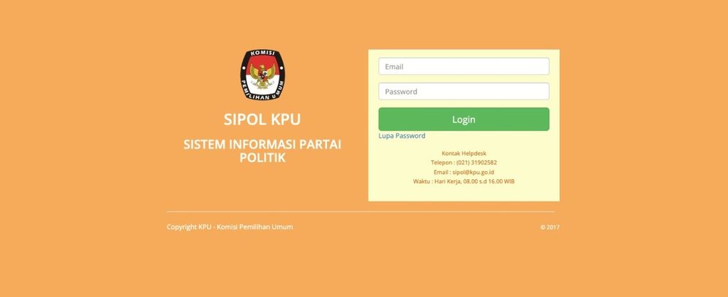 Tangkapan layar tampilan laman Sipol KPU.