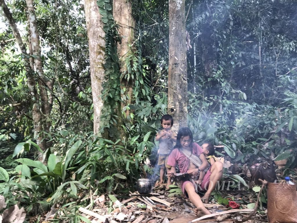 Warga Punan Batu di pedalaman Sungai Sajau, Kabupaten Bulungan, Kalimantan Utara, Kamis (19/10). Masyarakat pemburu dan peramu ini teramcam dengan perusakan hutan dan perkebunan sawit yang menggusur ruang hidup mereka.