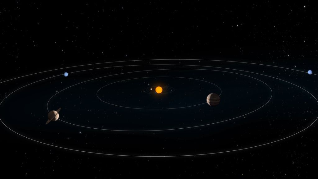 Ilustrasi lintasan delapan planet anggota Tata Surya mengelilingi Matahari. Jika diamati dari Bumi, gerak planet-planet itu akan menghasilkan perubahan posisi di antara planet-planet hingga bisa menyebabkan terjadinya konjungsi atau kedekatan di antara dua planet, seperti yang terjadi pada konjungsi Venus dan Jupiter, Minggu (1/5/2022).