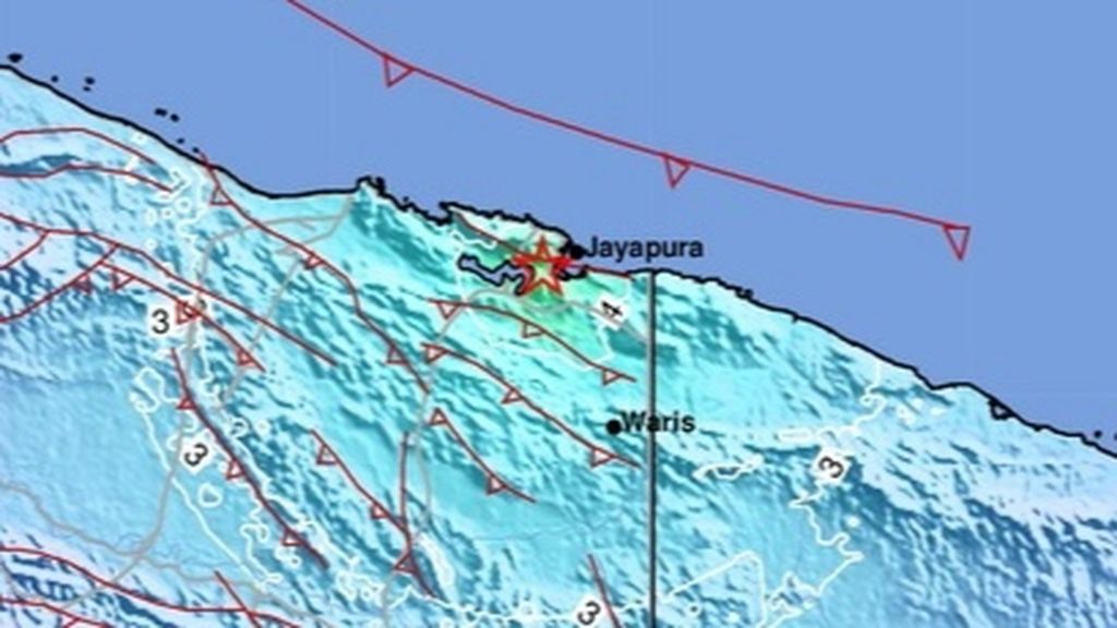 Infografis gempa bumi berkekuatan M 5,2 yang mengguncang Kota Jayapura, Papua, Kamis (9/2/2023).