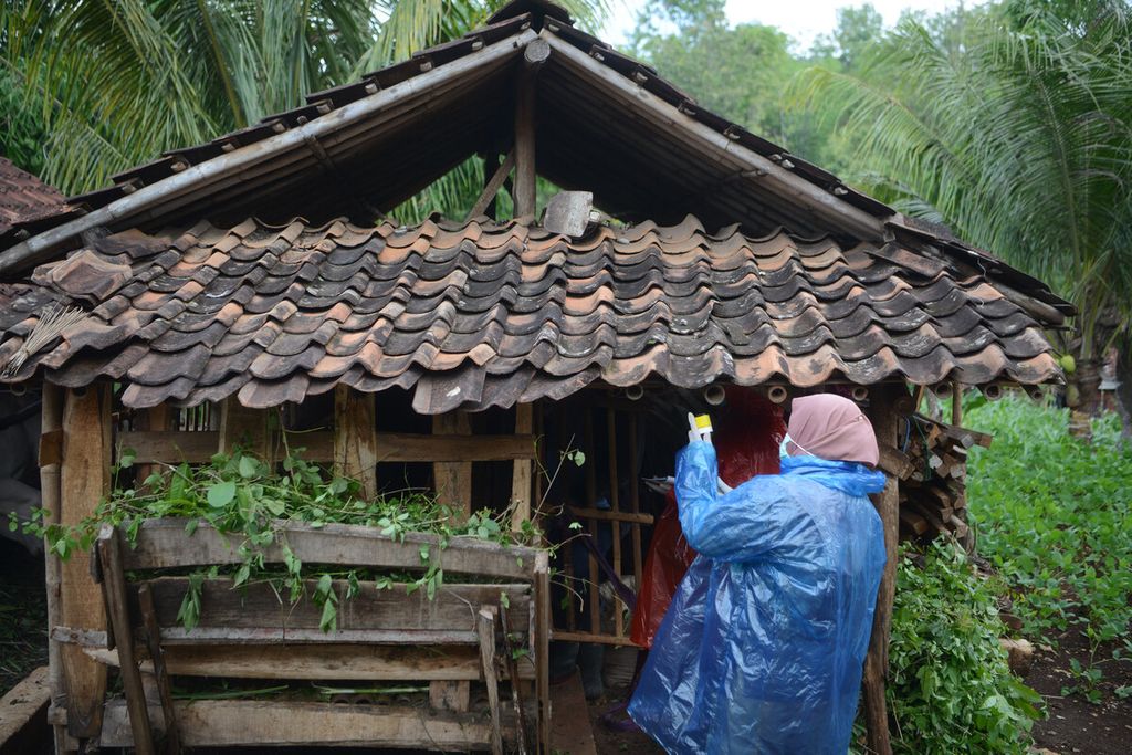 Petugas menakar dosis vaksin antraks yang akan disuntikkan pada seekor sapi di Desa Dadapayu, Kecamatan Semanu, Kabupaten Gunung Kidul, DI Yogyakarta, Rabu (22/1/2020). 