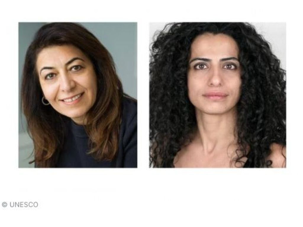 Penyair keturunan Amerika-Irak Dunya Mikhai (kiri) dan aktris Swedia keturunan Irak-Suriah Helen Al-Janabi (kanan) akan menerima penghargaan UNESCO-Sharjah Prize for Arab Culture di Markas UNESCO, Paris pada 30 Mei 2022. Penghargaan ini diberikan kepada dua individu, kelompok, maupun organisasi yang berperan signifikan untuk diseminasi seni dan budaya Arab di dunia.