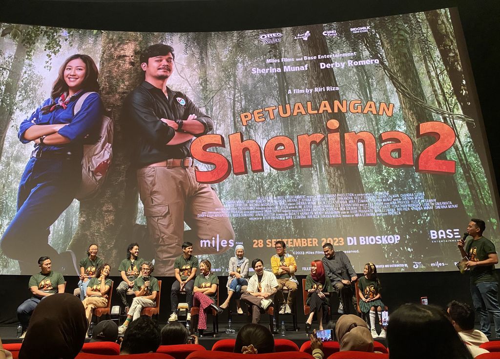 Peluncuran <i>trailer Petualangan Sherina 2 </i>dihadiri para pemain film, di Jakarta, Kamis (20/7/2023). 