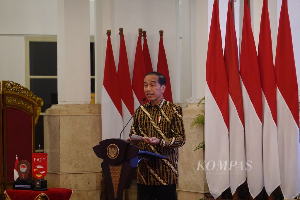 President Joko Widodo delivered a speech at the 22nd Anniversary of the National Anti-Money Laundering and Terrorism Financing (APU PPT) on Wednesday (17/4/2024) at the State Palace in Jakarta.