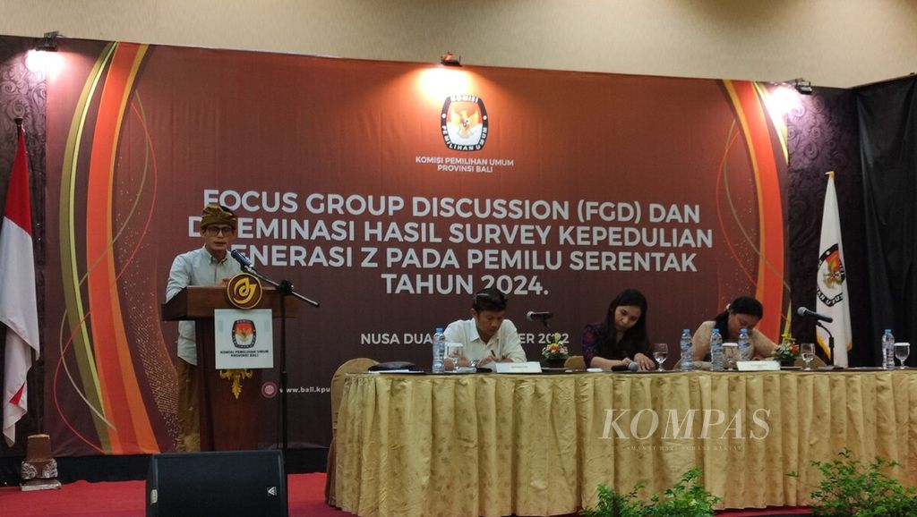 KPU Bali mengadakan diseminasi dan diskusi kelompok terpumpun (FGD) hasil survei tentang Kepedulian Generasi Z pada Pemilu Serentak Tahun 2024 di Bali, Nusa Dua, Badung, Kamis (24/11/2022). 