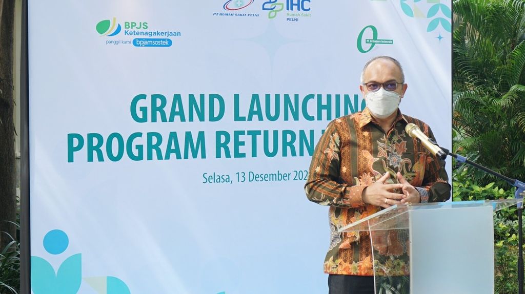 Kepala Kantor Badan Pelayanan Jaminan Sosial Tenaga Kerja Cabang Graha Achmad Fathoni Grand Launching Program Return To Work (RTW) di Rumah Sakit Pelni, Jakarta, Selasa (13/12/2022).
