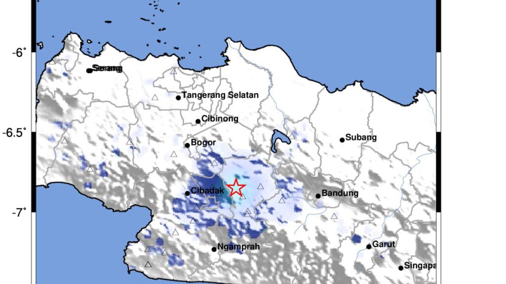 Gempa dangkal di Kabupaten Cianjur berkekuatan Magnitudo 3,4 pada Senin (17/6/2024).